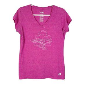 The North Face Womens Pink V-Neck Short Sleeve Graphic T-Shirt Slim Fit - Medium